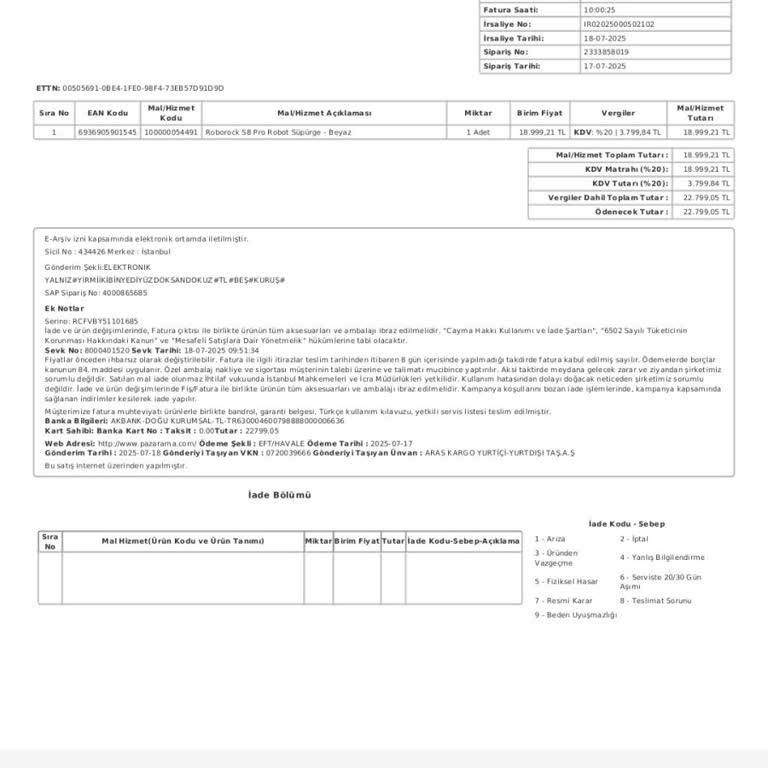 Roborock S8 Pro Navigasyon Arızası Garanti Dışı Olarak 9.800 TL Onarım Ücreti Talep Edildi