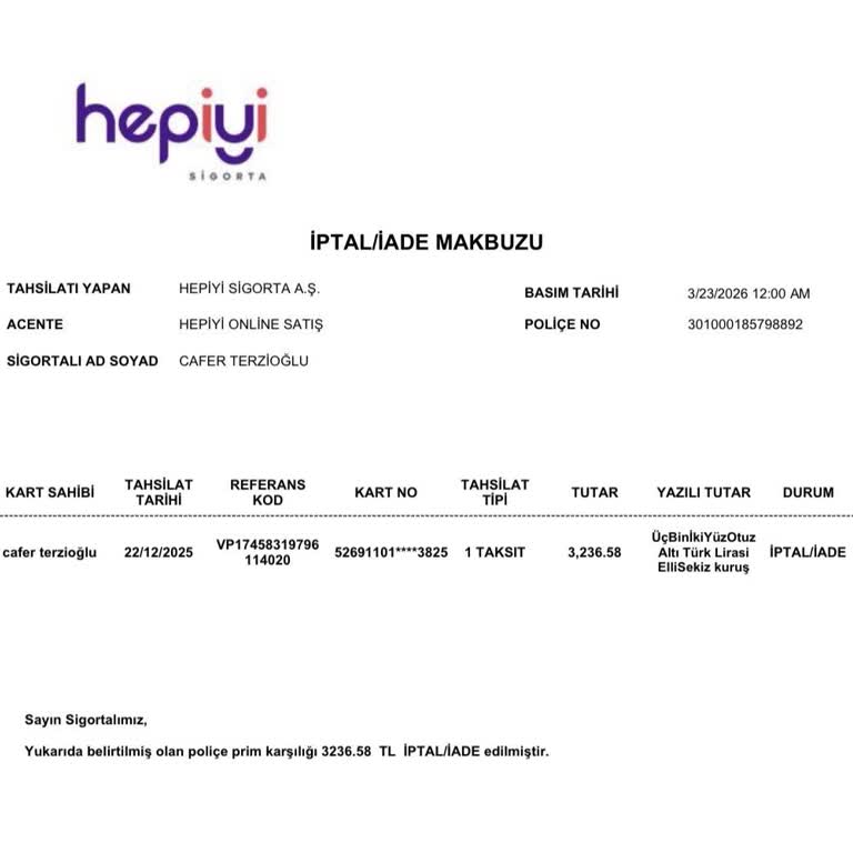 Araç Sigortası Poliçe İptali Sonrası İade Tutarı Gecikiyor