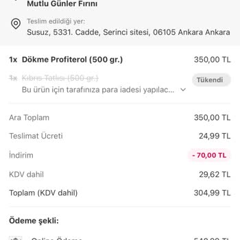 Dökülmüş Sipariş Ve Kayıp Talep Kayıtları Nedeniyle 304 TL İade Talebi