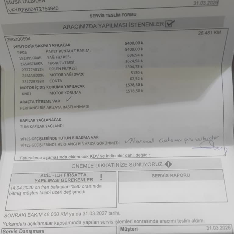 Renault Megane Vites Geçişi Ve Titreşim Sorunu Çözülmedi