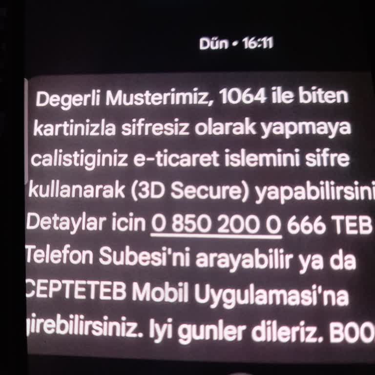 TEB Debit Kartı 3D Secure SMS Gelmemesi Yüzünden İnternet Ödemeleri Engellendi