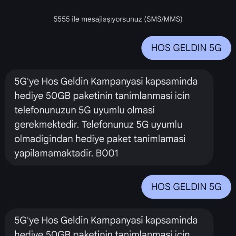 5G Uyumlu Telefonumun Tanınmaması Nedeniyle 50 GB İnternet Hakkım Verilmiyor