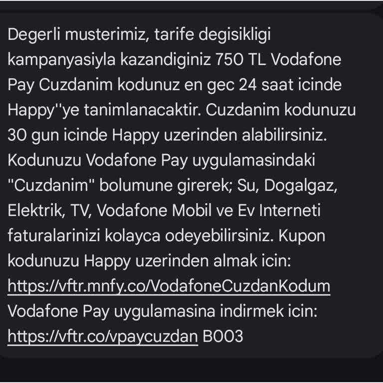 750 TL Vodafone Pay Cüzdan Kodu Hesabımda Tanımlanmadı