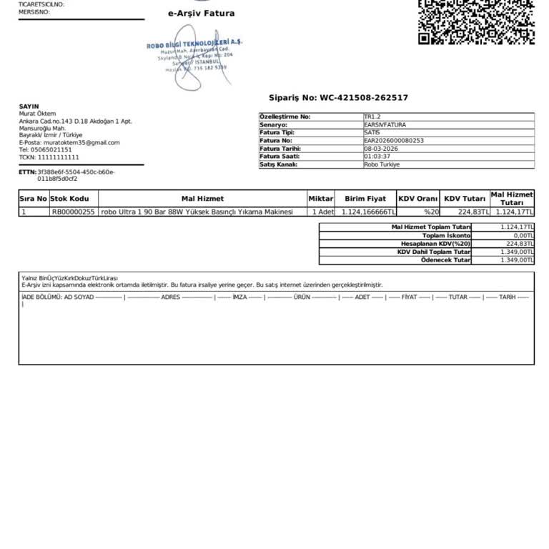 Yanlış Gönderilen Şarjlı Araç Yıkama Makinesi Değişim Ve Bilgilendirme Talebi