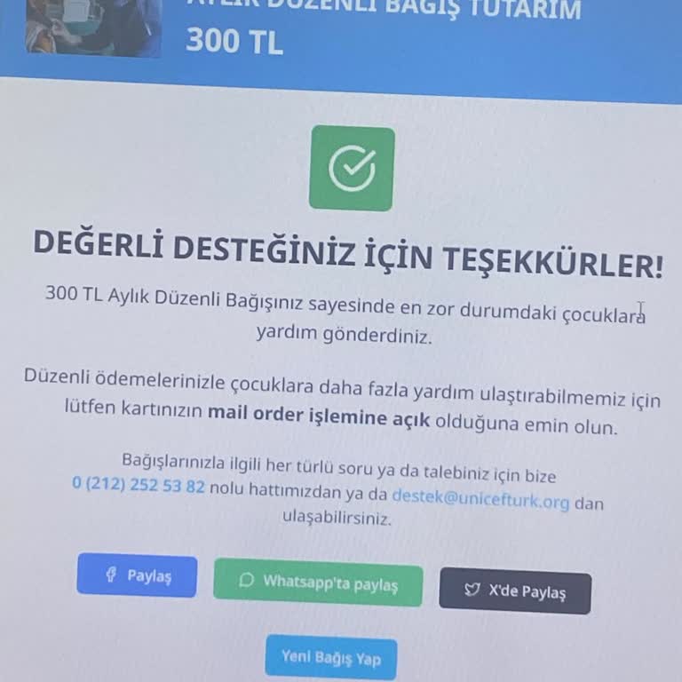 UNICEF Bağışım Yanıltıcı Şekilde Aylık Bağış Olarak İşlendi Ve Kart Bilgileri Silinmeli