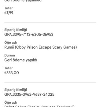 Google Play Onaylı İade Yetersiz, 1.474 TL Hesaba Yansımıyor