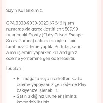 Google Play Onaylı İade Yetersiz, 1.474 TL Hesaba Yansımıyor