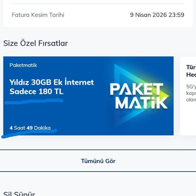 Satın Aldığım 30 GB Paketler Hattıma Geçmedi Ve 450 TL Aşım Ücreti Oluştu