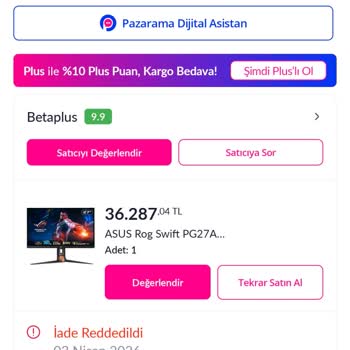 Betaplus Üzerinden Alınan Asus ROG Swift Monitörde Ölü Piksel Ve Açıklamasız İade Reddi