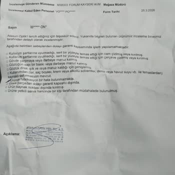 Atasun Optik'te Gözlüğüm Garanti Kapsamında Onarılmadan İade Edildi