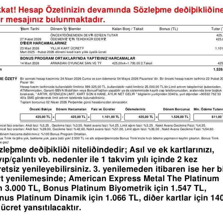 Mart Ayı Ekstresinde Yanlış Yansıtılan 1.101 TL Kart Aidatı İçin İade Talebi