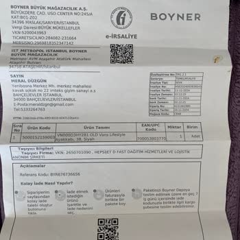 Boyner'den Aldığım Vans Ayakkabısında Hızlı Çatlak Ve Açılma İade Ve Değişim Talebi