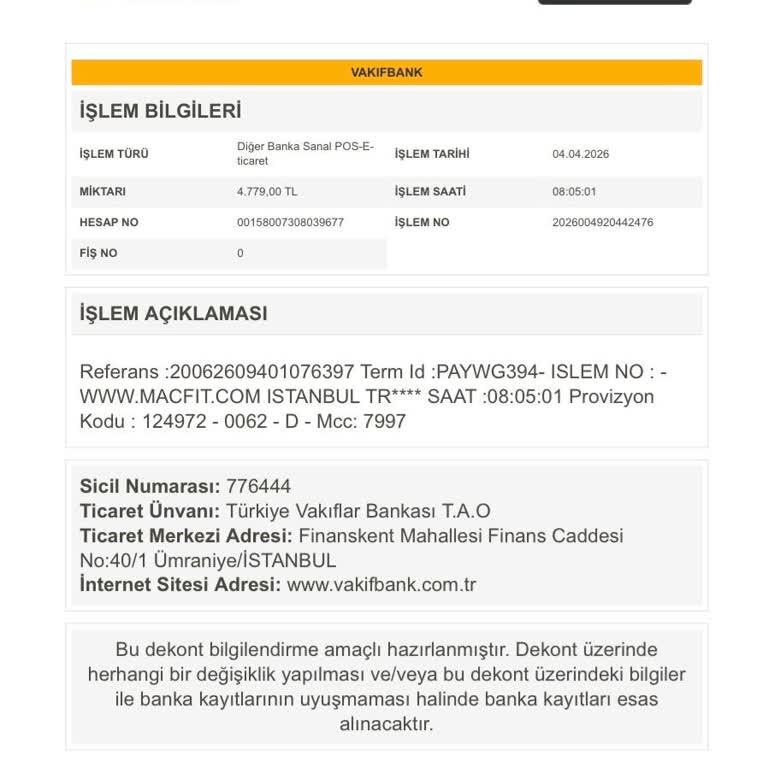 Macfit Gebze Şubesinde İzin Almadan Çekilen 8 Ödeme İçin Hemen İade Talebi