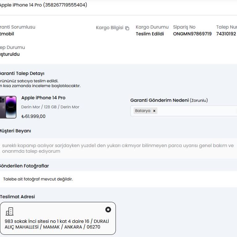Getmobil'den Satın Alınan Iphone 14 Pro Üç Kez Onarıldı Hâlâ Arızalı İade Ve Değişim Talebi