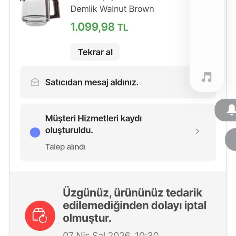 Karaca Üst Demlik Siparişimin Bilgi Almadan İptali Ve Mağduriyetim