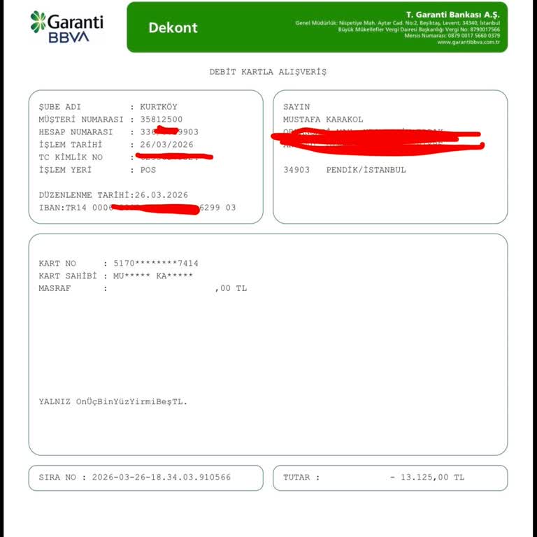 13.125 TL’lik Çekilen Tutarın İadesi Ve Sistem Hatasının Düzeltmesi Talebi