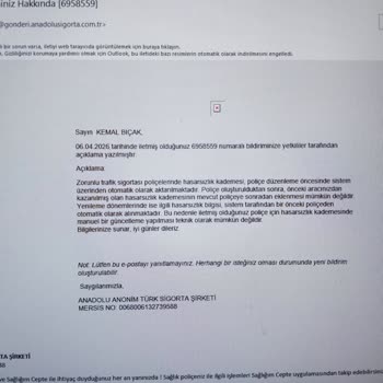 Hasarsızlık Kademesinin Yeni Sigorta Poliçesine Aktarılamaması