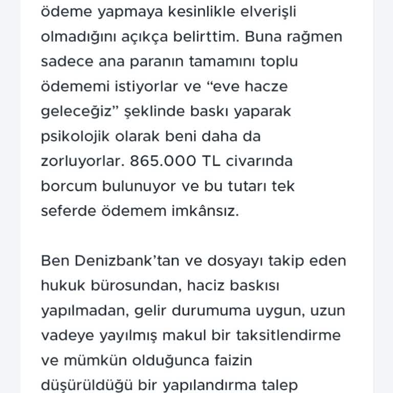 Denizbank'tan Haciz Tehdidi Ve Gerçekçi Ödeme Planı İsteği