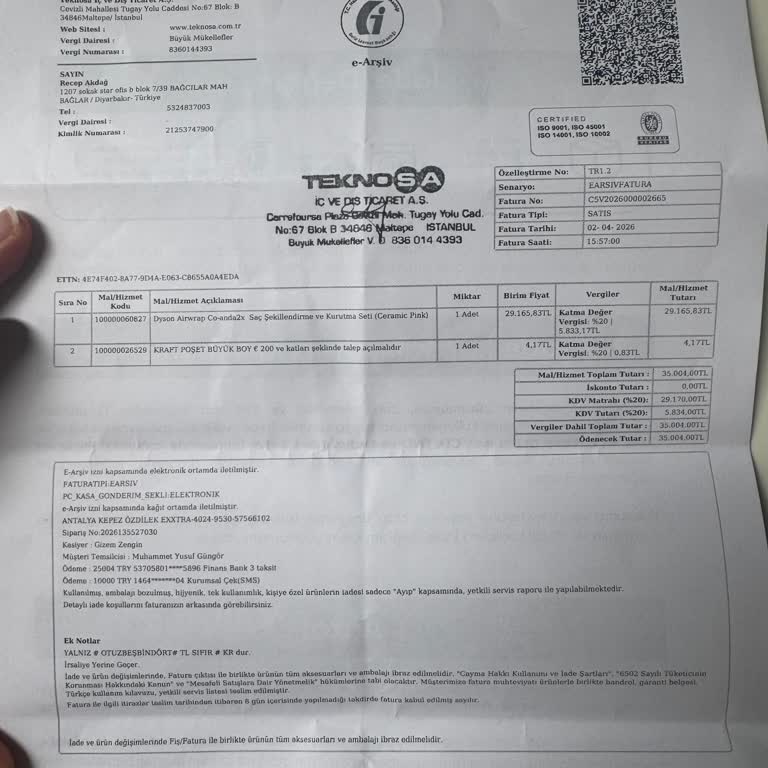 Dyson Coanda 2X Çantası Vermeyen Mağaza Hakkında Şikayet
