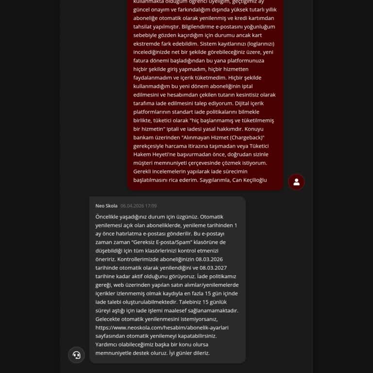 Onay Dışı Otomatik Yenileme Ve Kredi Kartı İade Reddi