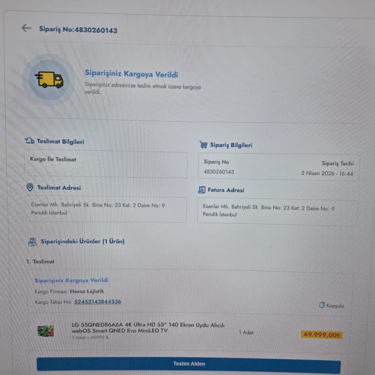 Şok Market'ten LG Televizyon Teslim Edilmemesi Ve Kargo Takip Sorunu