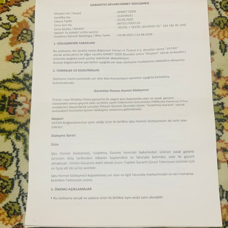 Fabrika Hatası Nedeniyle Sigortalı TV'nin Ücretsiz Değişimi