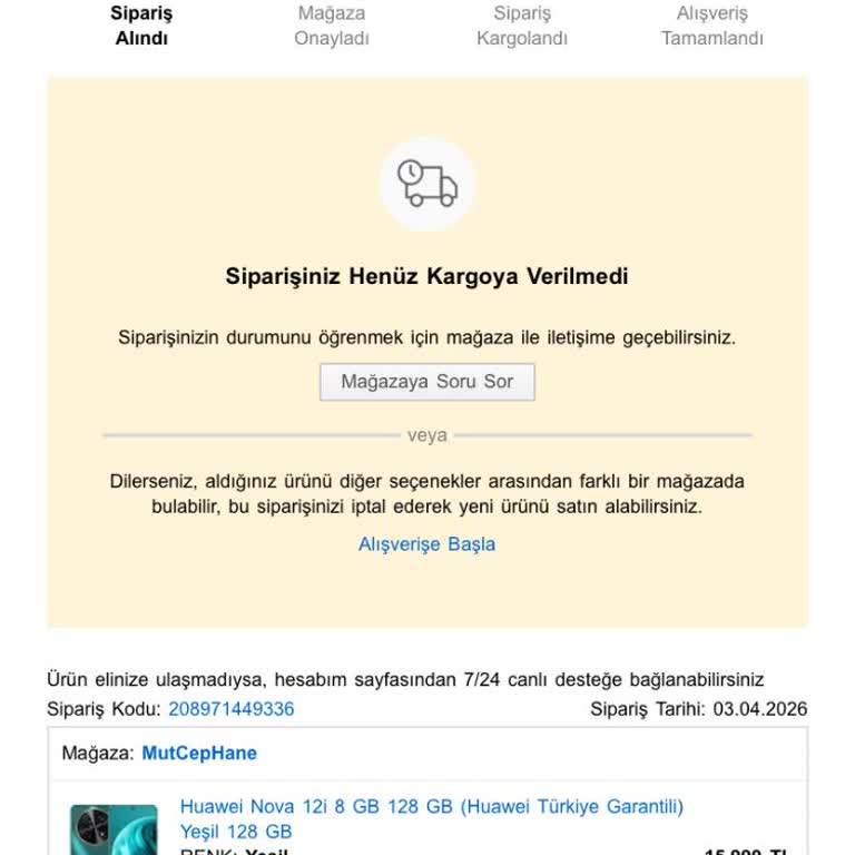 Telefon Siparişi Kargo Bekliyor, Bilgilendirme Yok