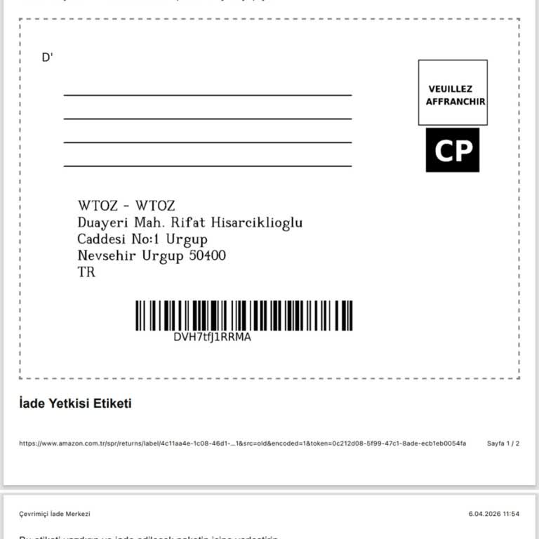 İade Kodu Yalnızca Yurt Dışı Gönderileri İçin Geçerli, Türkiye İçin Bir Kod Gerekiyor