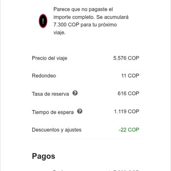 Uber, conductor marca viaje impago pese a transferencia, solicito solución
