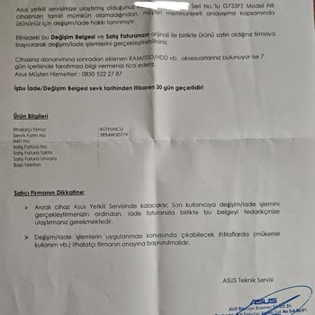 Asus’un Ayıpsız Misli Değişim İsteğine Yanıt Vermemesi Ve Satıcıda Stok Silme