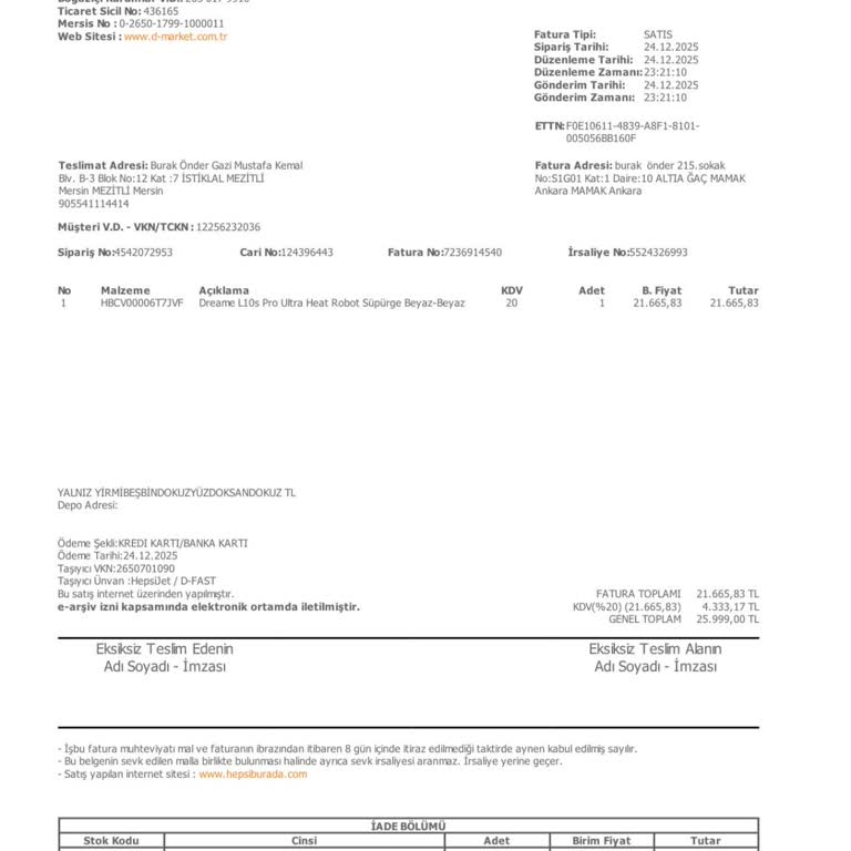 Dreame L10s Robot Süpürge Batarya Arızası Ve Tam Değişim Talebi