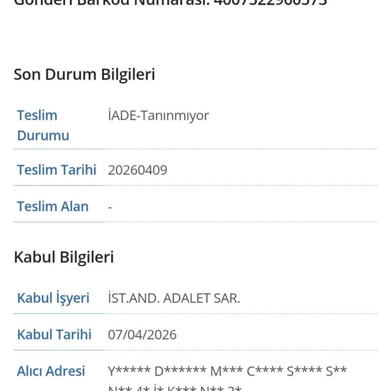 Ümraniye PTT'nin Resmi Tebligatı Adreste Tanınmıyor Gibi İade Etmesi Ve Telefon Açmaması