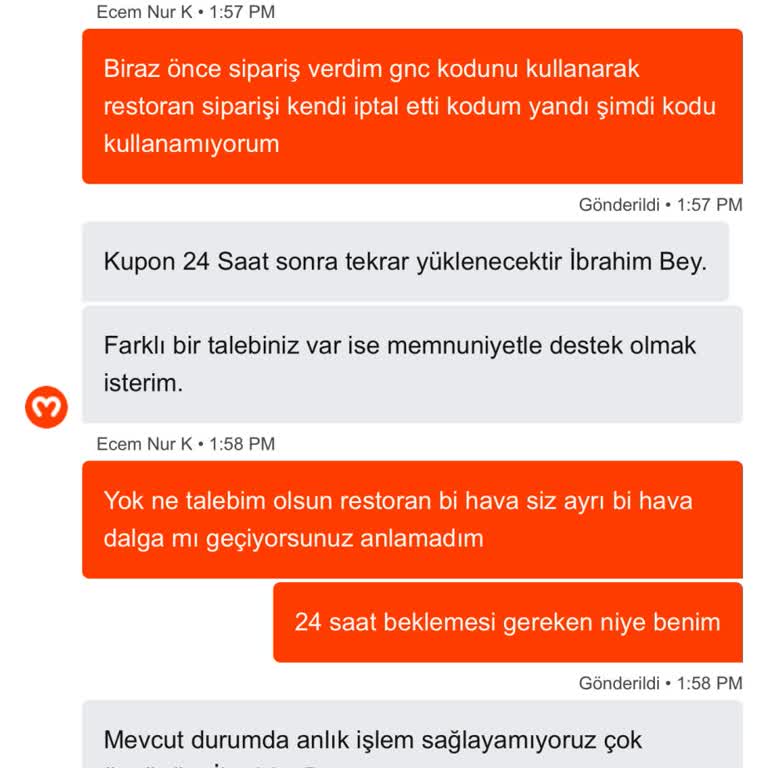 İptal Edilen Çiğ Köfte Siparişinde Kullanılamayan İndirim Telafisi