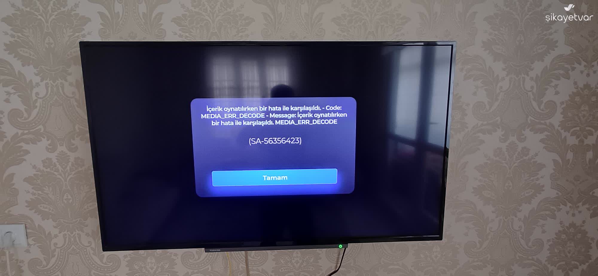 Digiturk Toshiba Smart TV'de Tod Uygulaması Media_ERR_DECODE