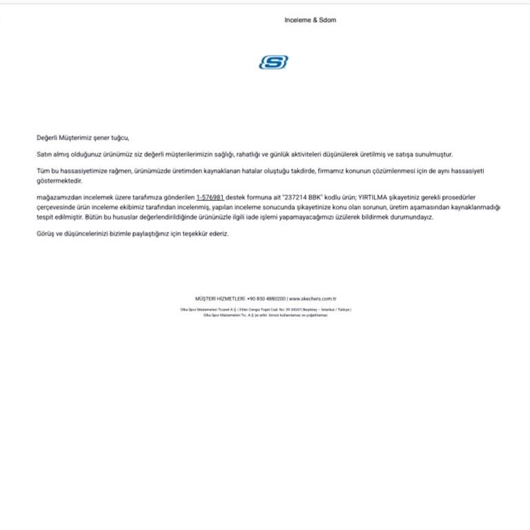 Skechers Ayakkabım Deforme Oldu, Ücretsiz Değişim Talebim Reddedildi