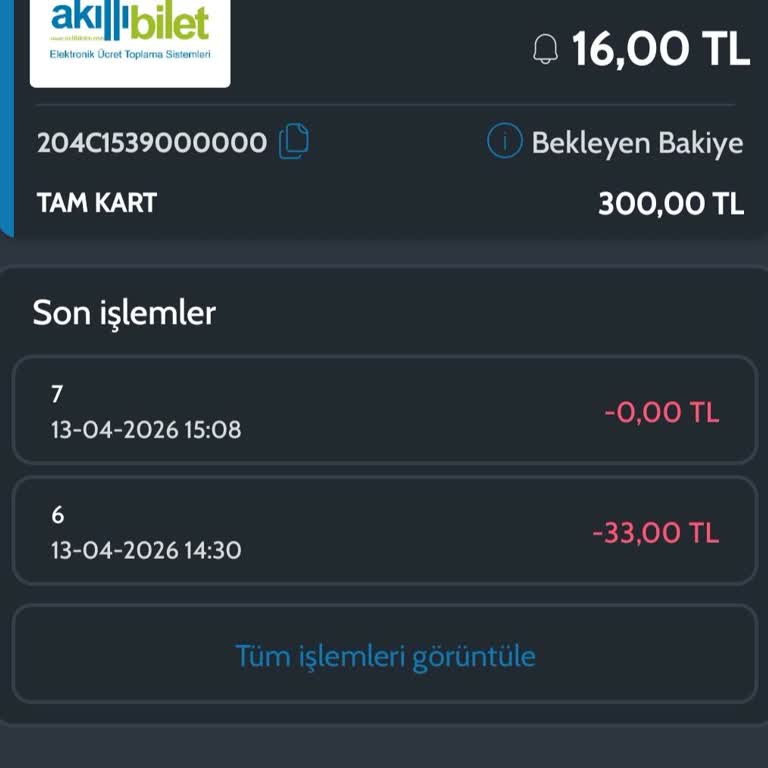 Akıllı Bilet Kartına Mobil Yükleme İşlemi Gerçekleşmedi