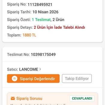 Trendyol'dan Gelen 2 Yıllık Eski Lancôme Yüz Kremleri İçin Tam İade Talebi