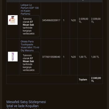 Cosmoland'dan Aldığım Lalique Parfümünün Kalıcılığı Sorunu Ve İade Talebi