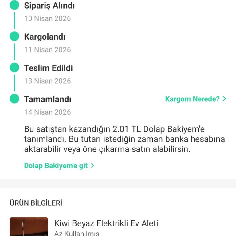 Dolap'tan Kargo Ücreti Kesintisi Nedeniyle Satıştan Yalnızca 2 TL Alınması