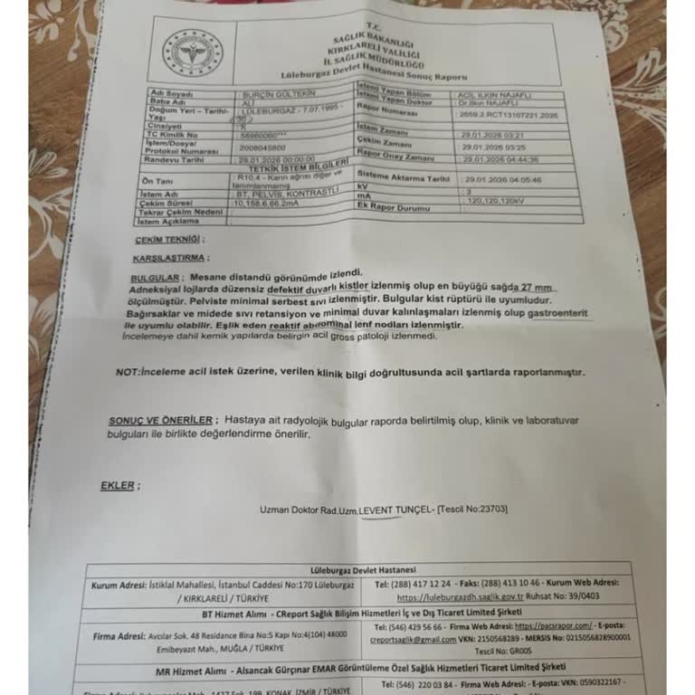 Kırklareli Lüleburgaz Devlet Hastanesinde Sekreter Yanlış MR Sonucu Verdi