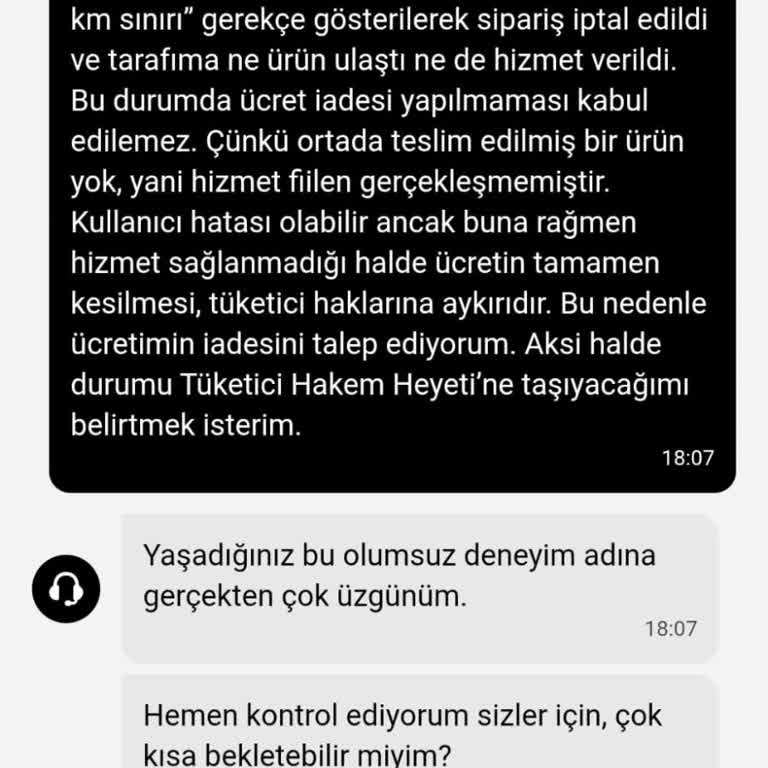 Teslim Edilmeyen Sipariş İçin İade Reddi Mağduriyeti