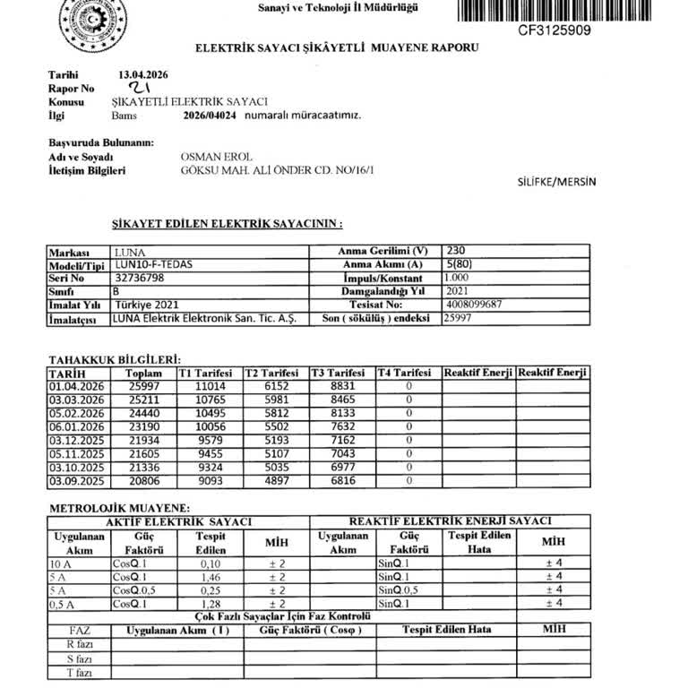 Enerjisa Yanlış Sayaç Nedenli Aşırı Fatura Ve Geri Ödeme Talebi