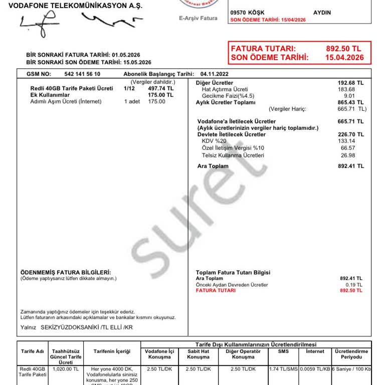Vodafone Faturasında Orantısız İnternet Aşım Ve Açma-Kapama Ücretlerine İtiraz
