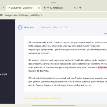 PK XD Admin Creator Başvurusunda Video Bağlantısı Hatası