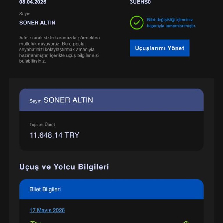 Ajet'in İptal Edilen Uçuşu İçin Ödenen Değişim Ücretinin İadesi Reddi