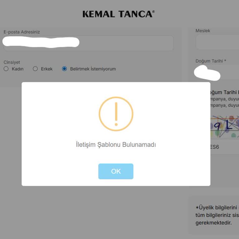 Üyelik Silme İşlemi Sırasında 'İletişim Şablonu Bulunamadı' Hatası