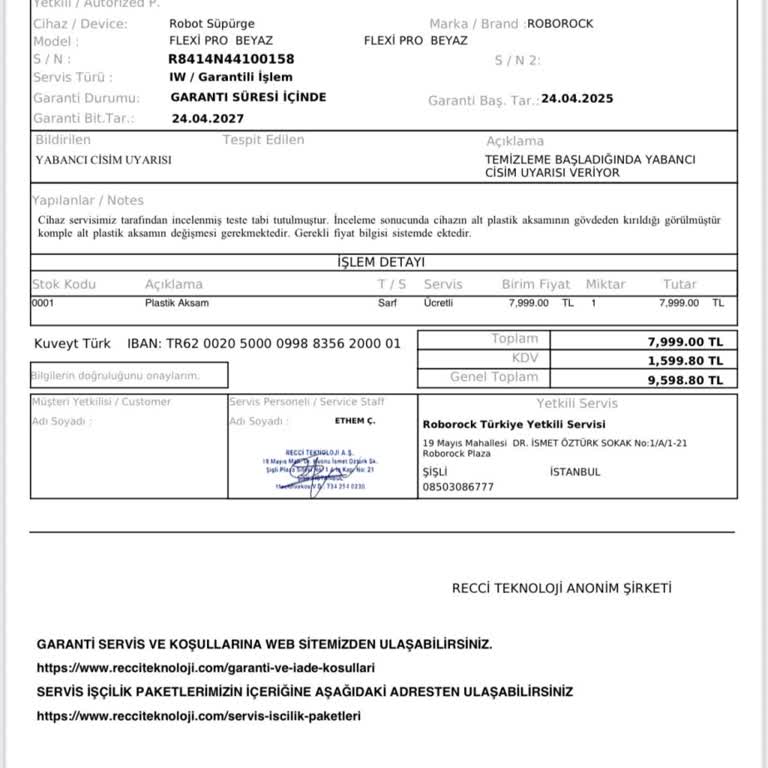 Garanti Kapsamındaki Kırılan Plastik Aksan İçin 10 Bin TL Yüksek Ücret Talebi