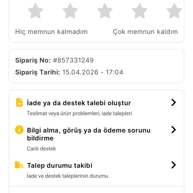Teslim Edildi Görünen Siparişim Ürün Gelmedi Ve İade Talep Ediyorum