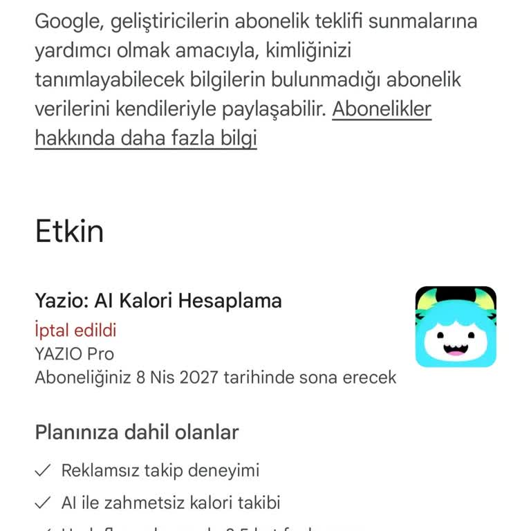Google Play Üzerinden İptal Edilen Yıllık Üyelik İadesi Talebi
