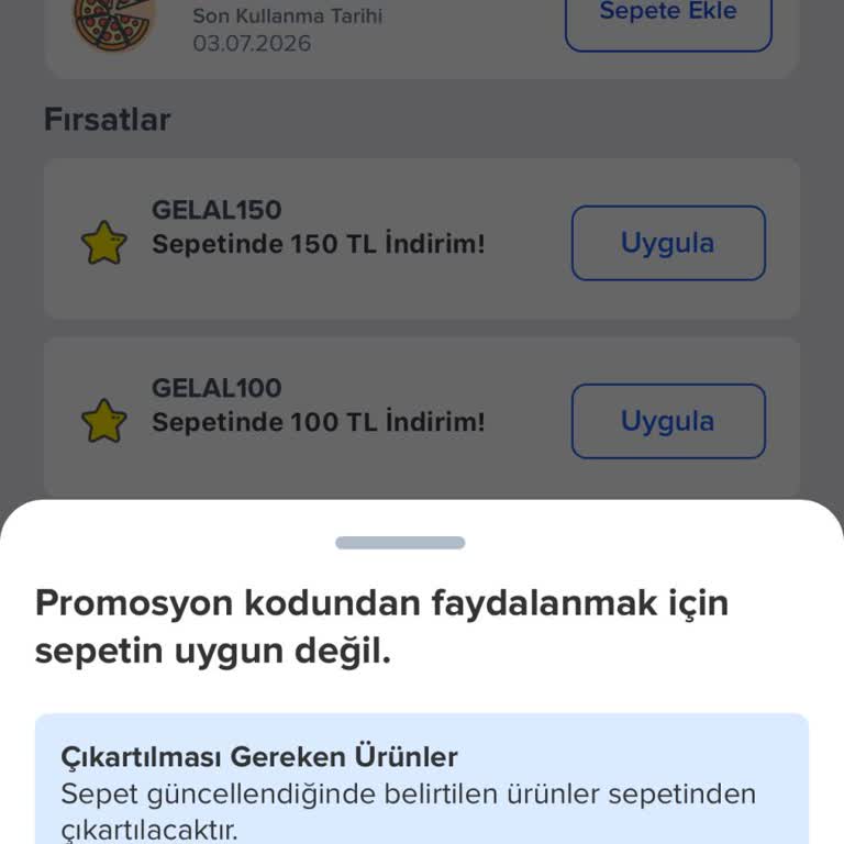 Kuponlu Siparişte Hediye Pizza Eklenince İndirim Kullanılamıyor